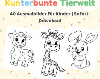 子供向け動物ぬりえ – 印刷できる40ページのぬりえ | 子供向けぬりえPDFダウンロード | カラフルな動物の世界を塗り絵