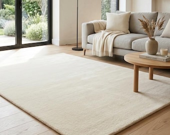 Tapis en laine de Nouvelle-Zélande tufté à la main, tapis scandinave moelleux couleur crème, décoration minimaliste pour salon.