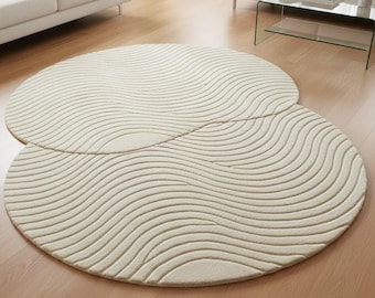 Hand Tufted Wool Blend Rug | Modern Abstract Circles, High-Low Texture