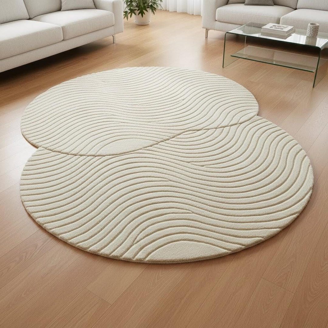 Wool Mix Abstract Rug Hand Tufted Wool Blend Rug | Modern Abstract Circles, High-low Texture ...