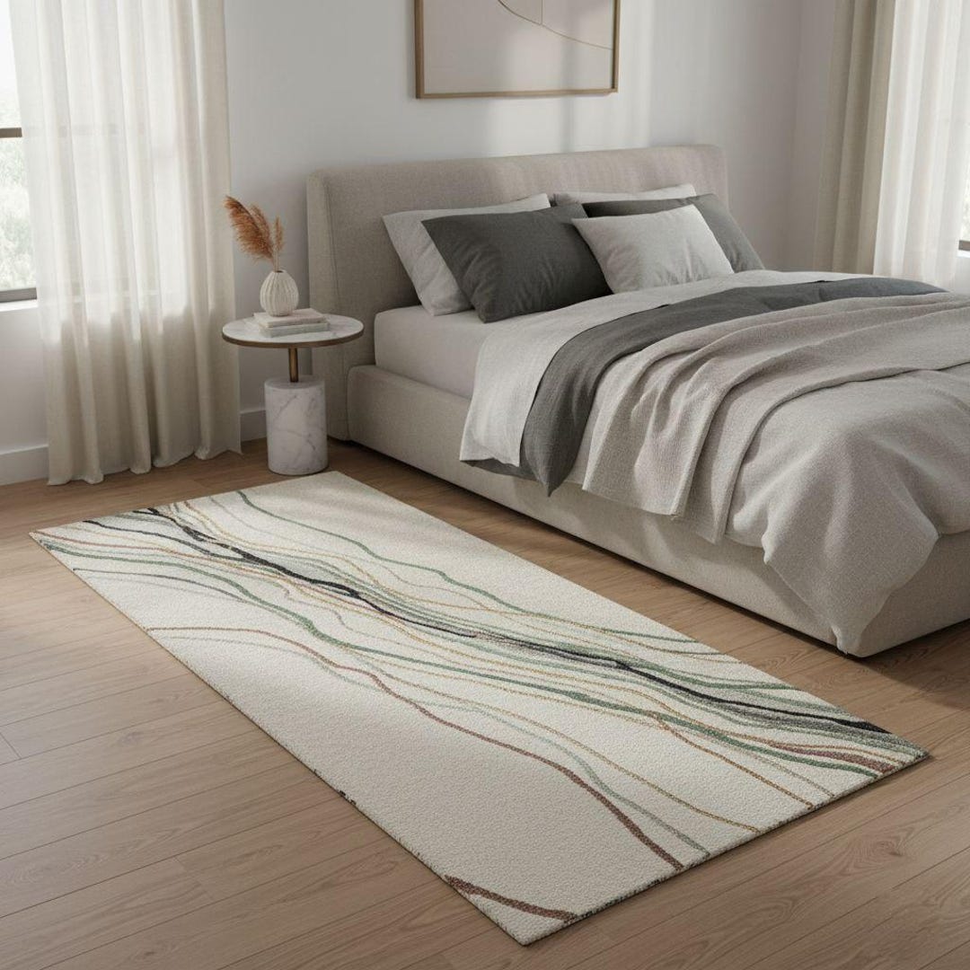 Modern Abstract Area Rug | Hand Tufted NZ Wool Rug | Minimal Wave ...