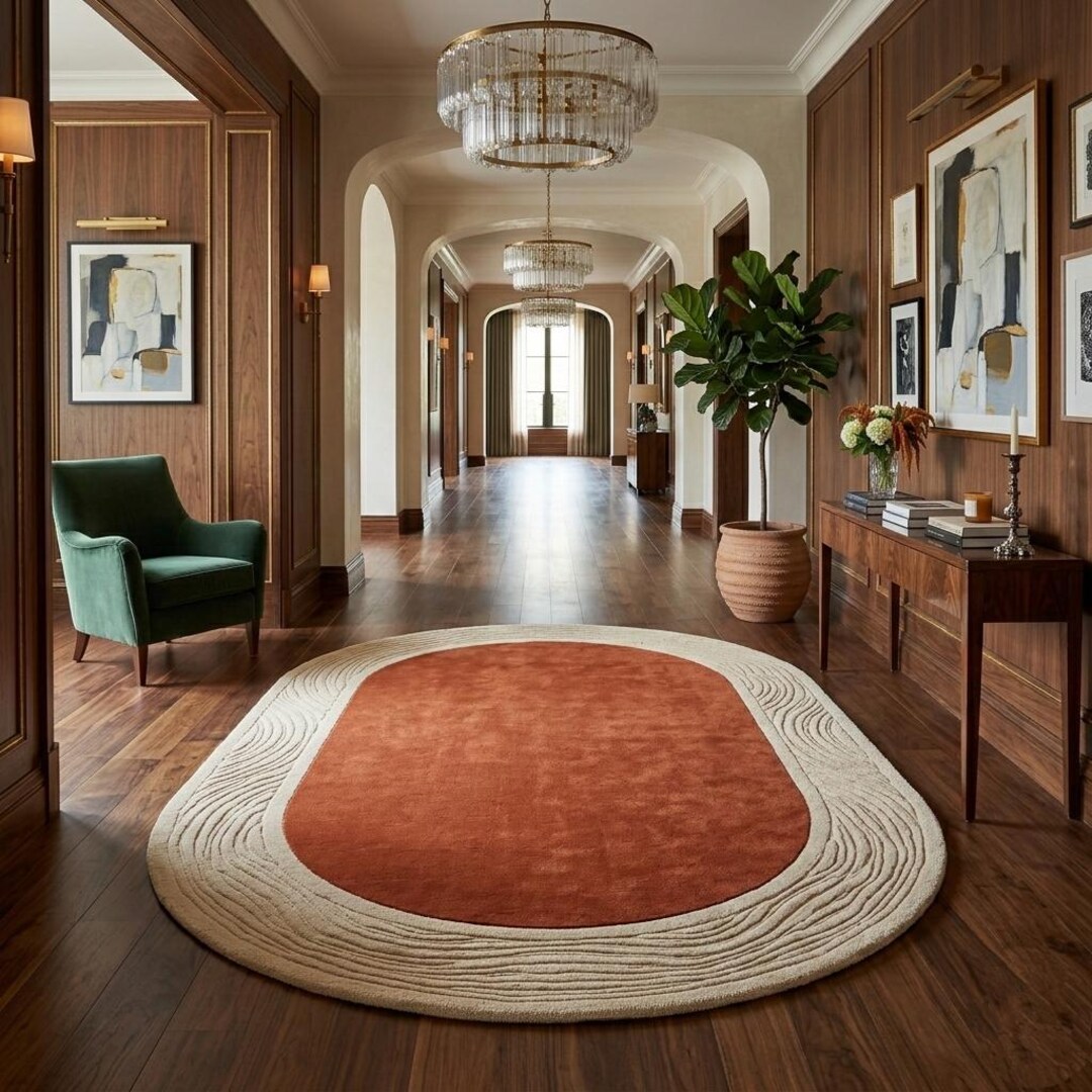Oval Rust Rug Hand Tufted NZ Wool Oval Rug, Terracotta Rust Modern Scandinavian Area ...