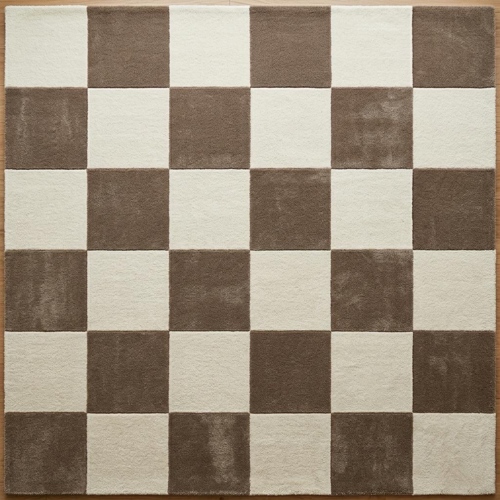 Hand Tufted NZ Wool Checkerboard Rug, Brown Cream Scandinavian Carpet ...