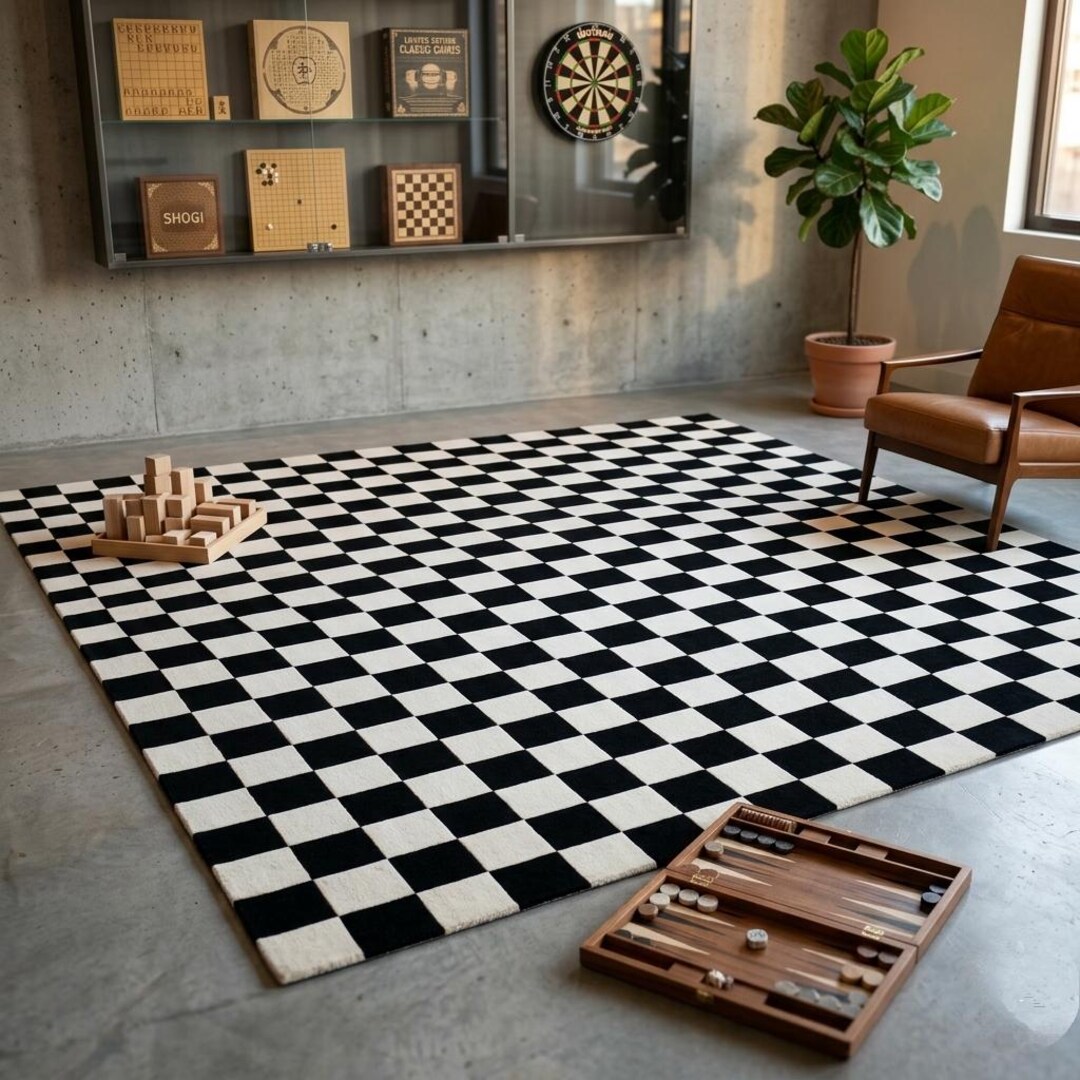 Handmade Black White Checkerboard Rug, Modern Scandinavian Carpet - Etsy