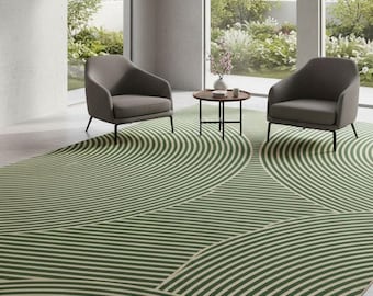 Hand Tufted Green Geometric Wool Rug | Modern Living Room Carpet