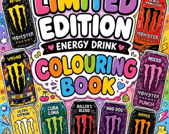 Libro para colorear de edición limitada de bebidas energéticas / 9 páginas únicas inspiradas en sabores / Descarga en PDF imprimible / Divertidas páginas para colorear para adultos y niños.