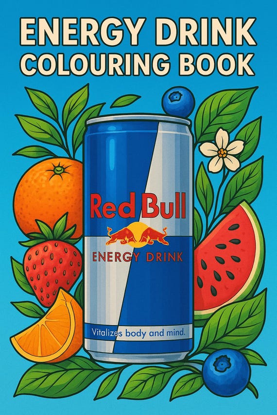 Energy Drink Colouring Book • 17-Page Printable PDF • Red Bull Inspired Aesthetic Coloring Book for Adults & Teens • Stress Relief • Digital