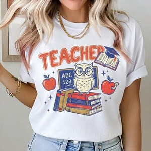 Retro Teacher Owl Shirt, Cute Teacher Graphic Tee, Back To School Teacher Gift, Elementary Classroom Shirt