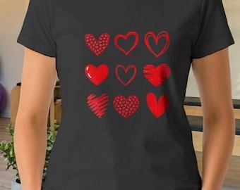 Women's Softstyle Tee with Hand-Drawn Red Heart Design, Whimsical Love Graphic Shirt, Valentine's Day Gift for Her, Comfortable Apparel