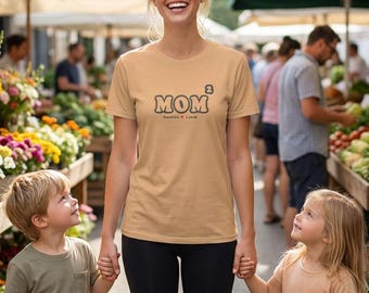 Short Sleeve Tee with Personalized MOM of 2 Graphic and Children Names, Mother's Day Gift for Mom of Two, Family Love