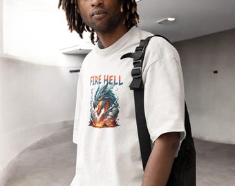 Fire Hell Dragon Graphic Tee – Fierce Dragon Illustration T-Shirt, Fantasy Aesthetic Unisex Streetwear, Mythical Creature Art Shirt