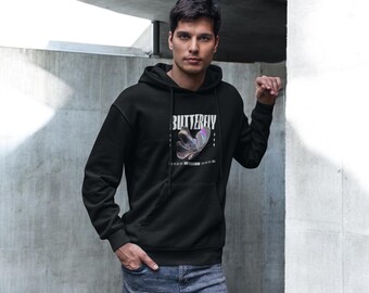 Butterfly Hoodie – Aesthetic Butterfly Print Unisex Cozy Vintage Style Sweatshirt, Cute Soft Comfort Fit Pullover