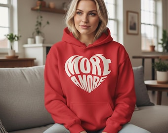 More Amore Heart Shirt, Hoddie, Valentine’s Day Gift, Romantic Graphic Tee, Love Typography T-Shirt, Couple Gift, Romantic Love Typography