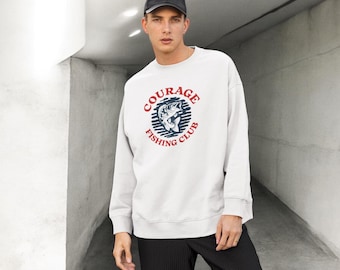 Courage Fishing Club Sweatshirt – Vintage Fisherman Graphic Pullover, Outdoor Adventure Unisex Cozy Nature Lover Fishing Crew Sweater