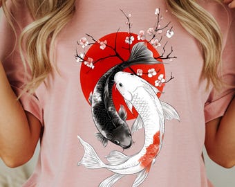 Maglietta Comfort Colors® con pesci koi, felpa giapponese con pesci, maglietta con pesci Yin Yang