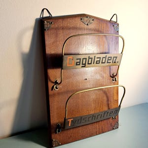 Vintage houten tijdschriftenrek Mail Organizer Mid Century Wandrek Dagbladen Tijdschriften / Vintage houten wandhouder Brievenhouder