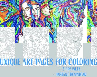 Creative AI Art Coloring 5 Pages Set for young Adults