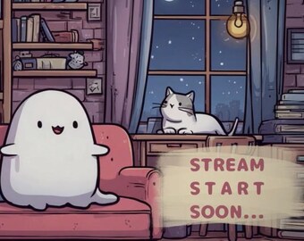 Animated Kawaii Little Ghost and Cat Video Loop Background Streamer Pack