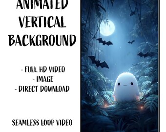 Little Ghost and Bats Halloween Animated HD Video Loop and JPG Background for Phones