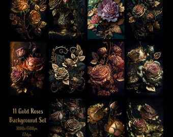 Gold Roses Floral Vertical Background Set – 11 High-Resolution AI-Generated Images