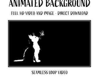 Cat playing with Butterfly HD Animation Video Loop Desktop Wallpaper