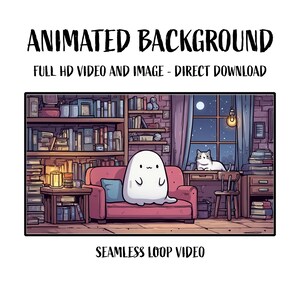 Animerad bedårande kawaii liten spöke och katt video loop bakgrund live tapet