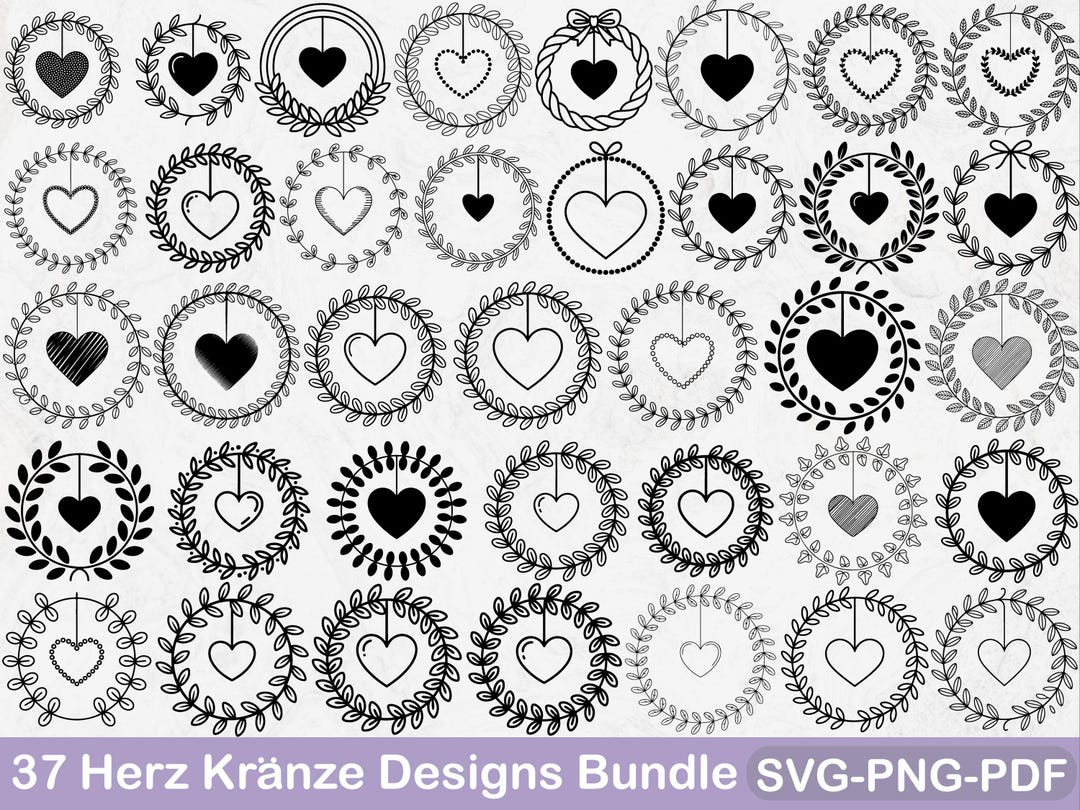 37 Heart Wreath SVG PNG PDF Bundle | Floral Heart Frames | Hand Drawn ...