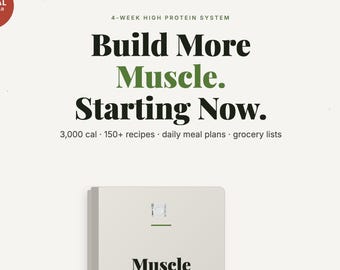 Muscle Gain Meal Plan | 4 Week High Protein Recipes, Bulking Diet Printable PDF, Grocery Lists + Bonus Planner Bundle Digital Download