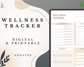 Wellness Tracker Template | Self-Care, Gratitude & Habit Planner | Printable, Canva and GoodNotes Friendly (Digital PDF)