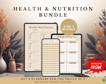 Weekly Meal Planner Bundle: Macro & Grocery Tracker (Digital PDF)