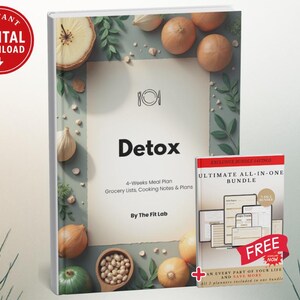 4-Wochen Detox Meal Plan + Free Planner Bundle | Clean Eating Zurücksetzen | Druckbares digitales PDF