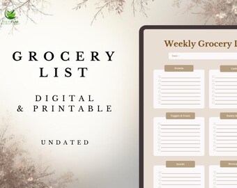 Weekly Grocery List Template: Meal Planning, Printable PDF (Digital Download)