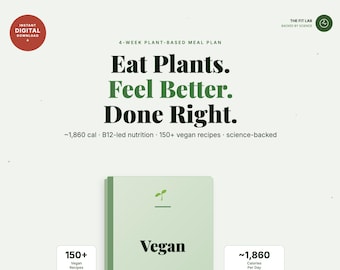 4 Week Vegan Meal Plan | Plant Based Recipes, Printable PDF, Grocery Lists, Protein Guide + Bonus Planner Bundle Digital Download