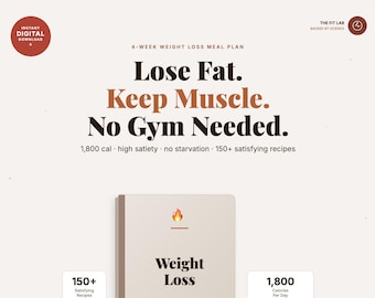 4 Week Weight Loss Meal Plan | Printable PDF, Grocery Lists, Calorie Deficit Recipes, Portion Guide + Bonus Planner Bundle Digital Download
