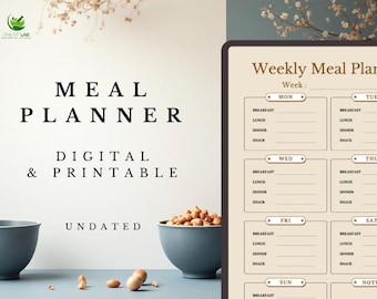 Weekly Meal Planner Template: Printable Food & Grocery Organizer (Digital PDF)