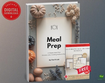 4-Week Meal Prep Planner Bundle: Recipes, Grocery Lists (Digital PDF)
