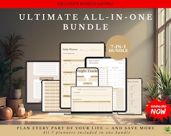 All-in-One Digital Planner Bundle: Daily, Fitness, Wellness (Digital PDF)