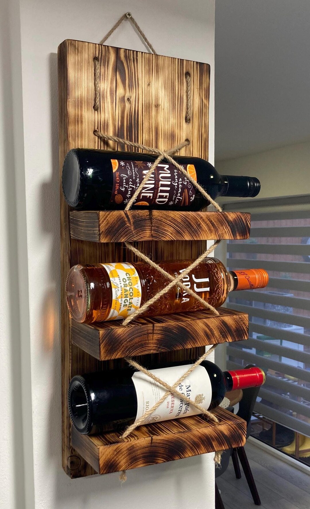 Rustic Wine Rholder Rustic Real Wood Solid Wine Rack Handmade Wooden Wall Mounted Bottle ...