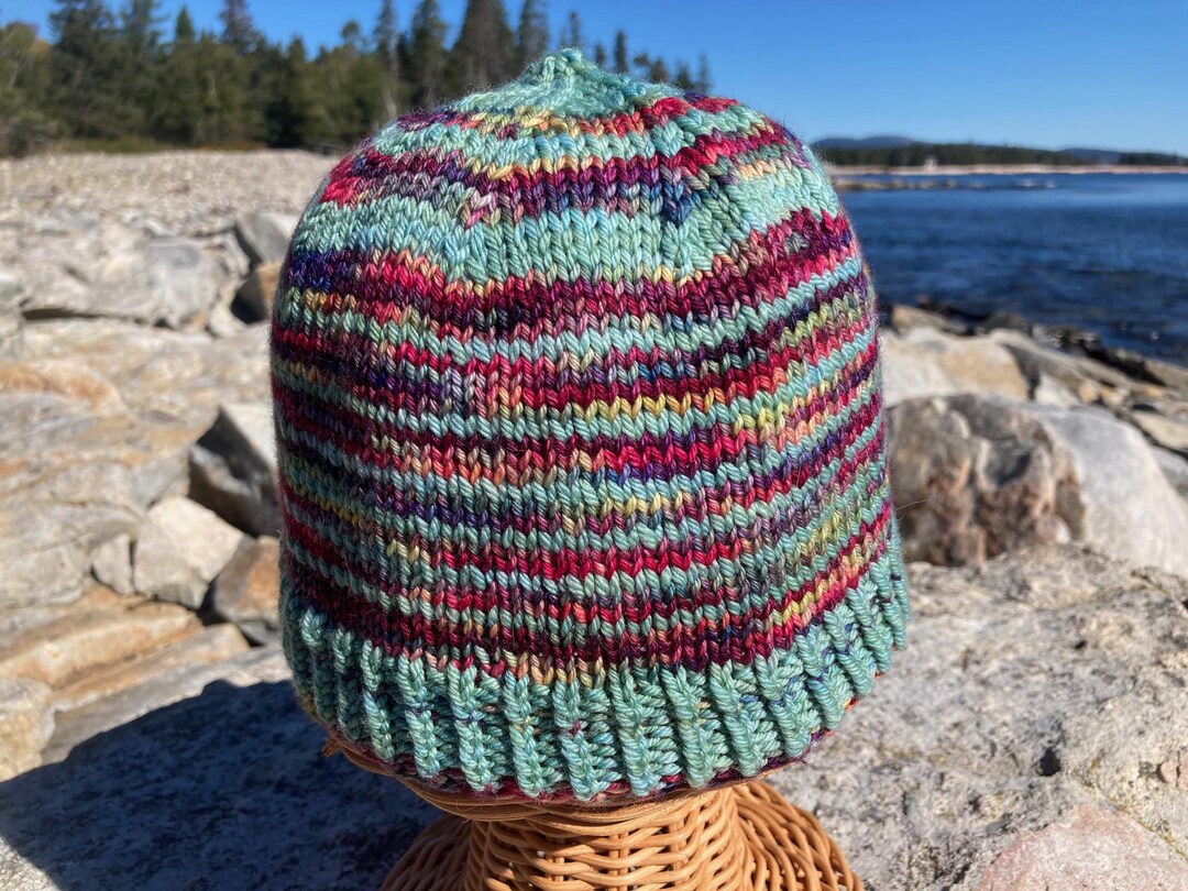 Stringed Toque Hand Knit Toque- Green and Red Stripes - Etsy