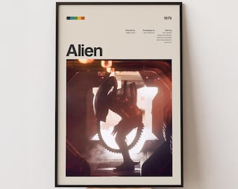 Póster de la película Alien, lámina de película minimalista retro.