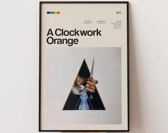 Póster de la película La naranja mecánica, lámina de película minimalista retro.