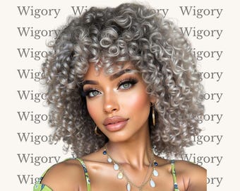 Zilveren afropruik: kort krullend, volumineus synthetisch haar