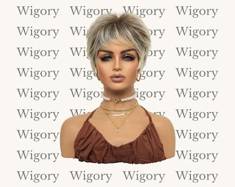 8 Zoll Kurze Graue Perücke – Gestufte Synthetikperücke für Damen, Glatter natürlicher Look für Alltag oder Party