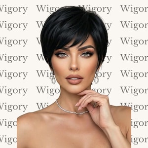 Svart Pixie Peruk, Syntetiskt hår med naturligt utseende, Vardagsbruk