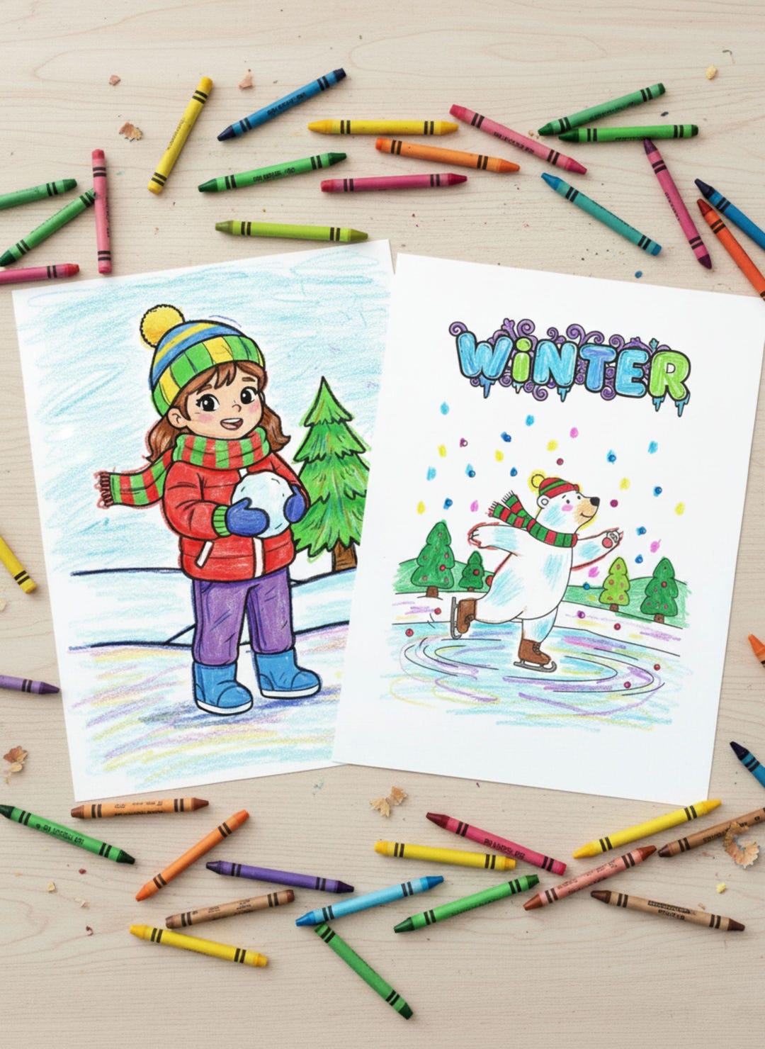 Kids Winter Coloring Book: Snowmen, Polar Bears, Penguins (PDF) - Etsy