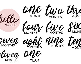 Hello World and Monthly Baby Milestone Markers for 4-inch Disc or Onesies, SVG Files Only