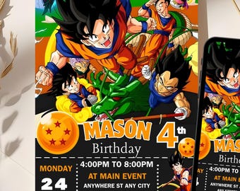 Invito alla festa di compleanno di Dragon Ball Z / Modello modificabile con tema anime / Invito digitale stampabile per il compleanno di Dragon Ball / Download immediato