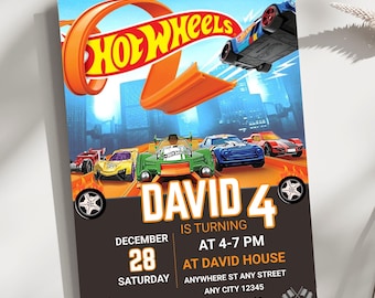 Editable Hot Cars Birthday Invitation Template Digital Download Printable Racing Invite for Boys Race Party, Hot Wheel Birthday Invitation
