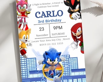 Editable Sonic the Hedgehog Birthday Invitation Template digital dwonload, Printable Kids Sonic Party Invite