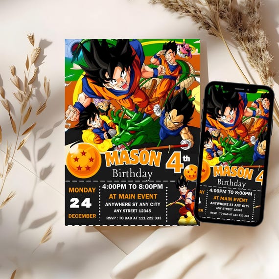 Dragon Ball Z Birthday Party Invitation | Editable Anime Theme Template | Digital Invite Printable Dragon Ball Birthday | Instant Download